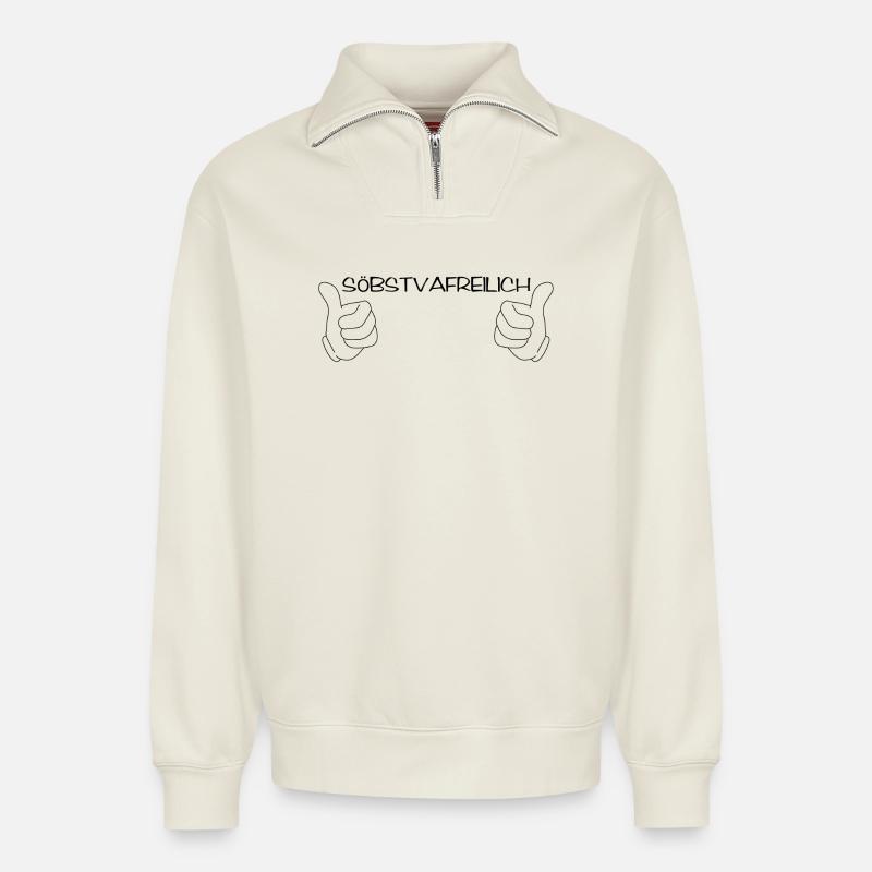 söbstvafreilich - selbstverständlich, Dialekt - Relaxed Unisex Organic Half Zip Sweatshirt – von SPREAD - Naturweiß