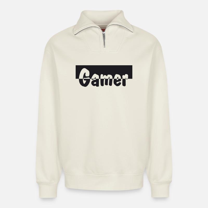 Gamer - Relaxed Unisex Organic Half Zip Sweatshirt – von SPREAD - Naturweiß
