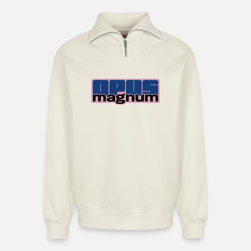 OPUS MAGNUM - Relaxed Unisex Organic Half Zip Sweatshirt – von SPREAD - Naturweiß