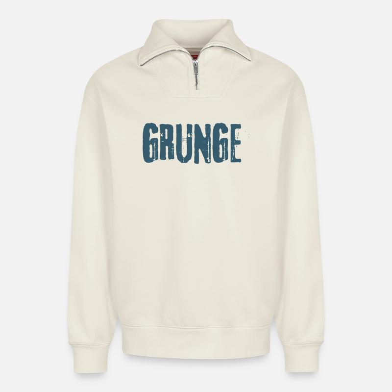 Grunge - Sweat unisexe décontracté en coton biologique à demi-zip – de SPREAD - blanc cassé