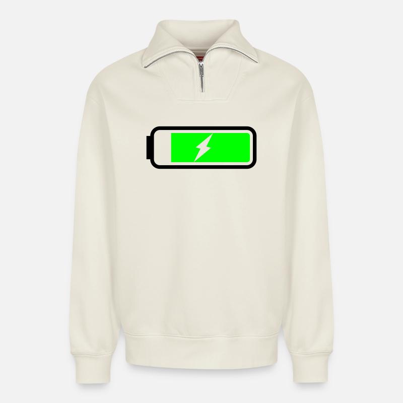 Batterie lädt - Relaxed Unisex Organic Half Zip Sweatshirt – von SPREAD - Naturweiß