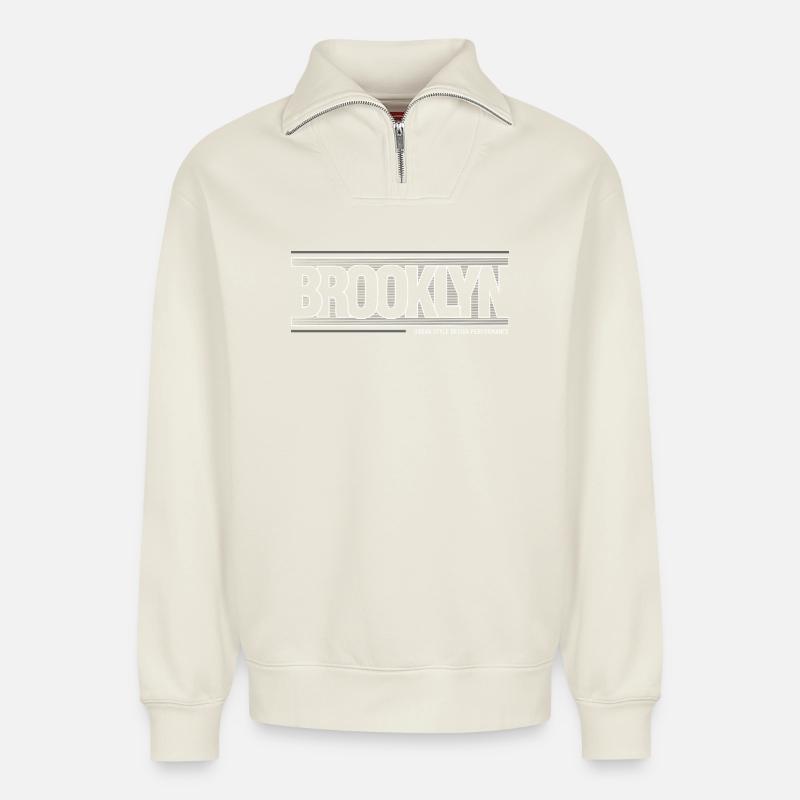 Winde der Skyline von Brooklyn Silhouette - Relaxed Unisex Organic Half Zip Sweatshirt – von SPREAD - Naturweiß