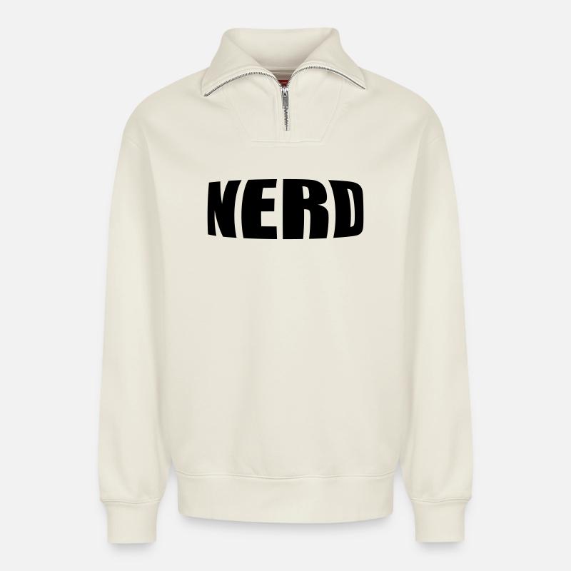 Nerd - Relaxed Unisex Organic Half Zip Sweatshirt – by SPREAD - off white