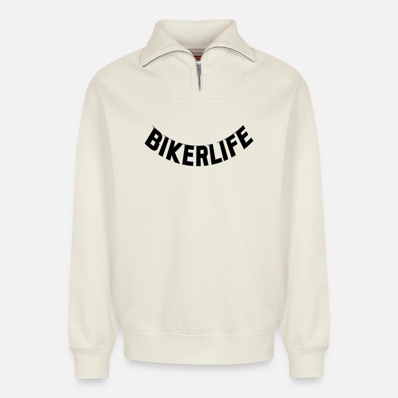 Bikerlife_-_cool - Relaxed Unisex Organic Half Zip Sweatshirt – von SPREAD - Naturweiß