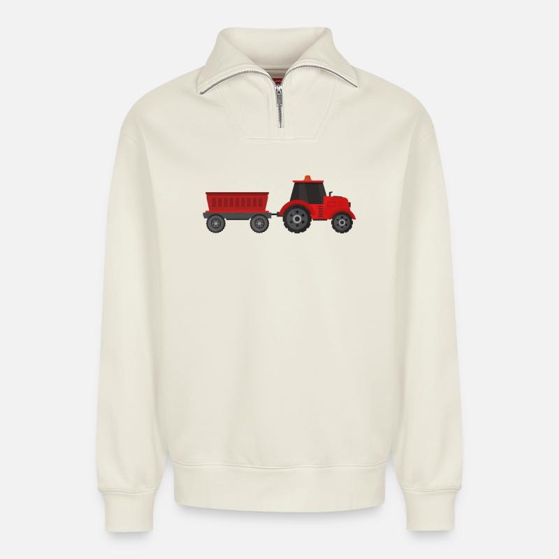 Traktor mit Anhänger - Relaxed Unisex Organic Half Zip Sweatshirt – von SPREAD - Naturweiß
