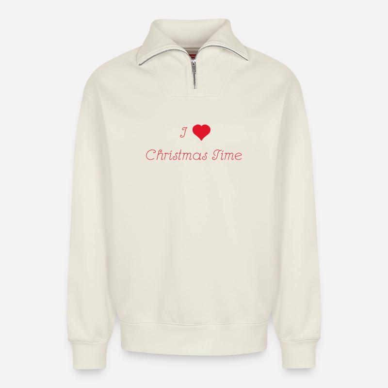 amour de Noël - Sweat unisexe décontracté en coton biologique à demi-zip – de SPREAD - blanc cassé