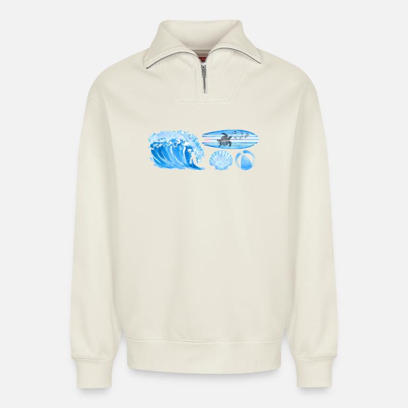 ocean vibe - Relaxed Unisex Organic Half Zip Sweatshirt – von SPREAD - Naturweiß