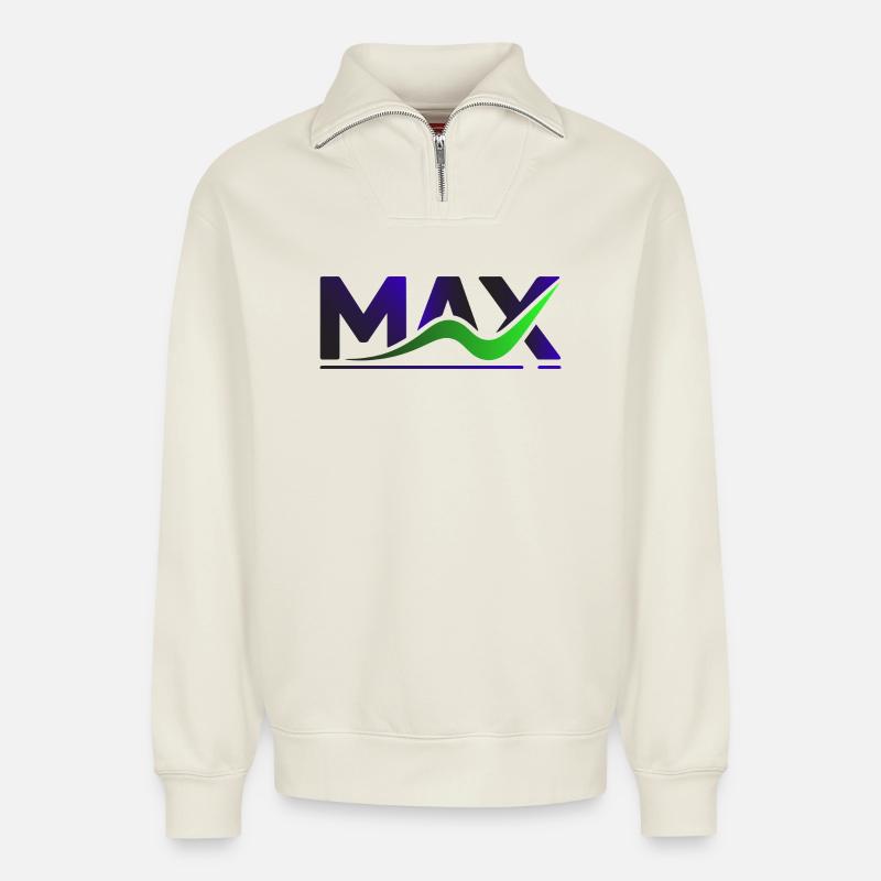 MAX Wave Gradient Logo Tee - Relaxed Unisex Organic Half Zip Sweatshirt – by SPREAD - off white