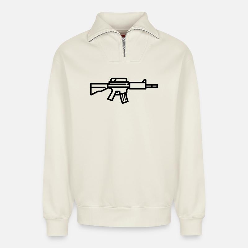 Submachine gun - Relaxed Unisex Organic Half Zip Sweatshirt – by SPREAD - off white