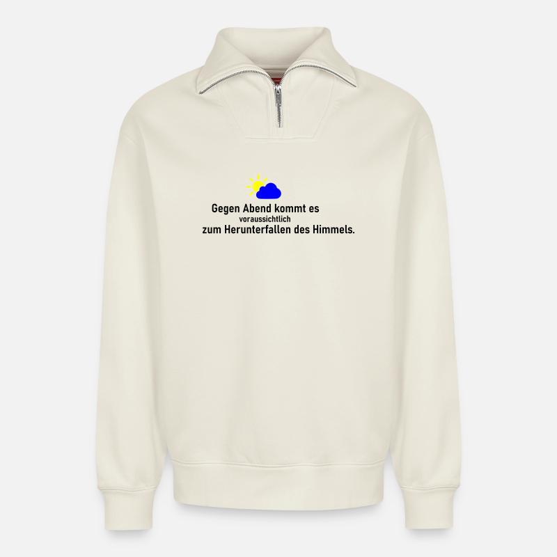 Himmel runter - Relaxed Unisex Organic Half Zip Sweatshirt – von SPREAD - Naturweiß