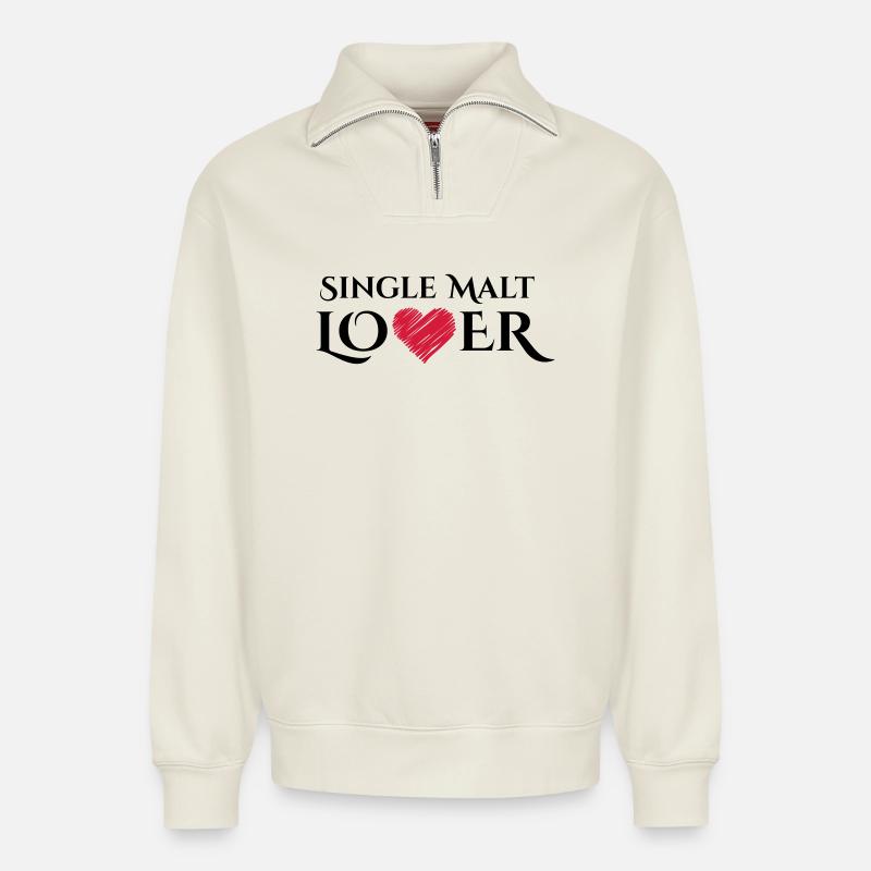 Single Malt Lover - Relaxed Unisex Organic Half Zip Sweatshirt – von SPREAD - Naturweiß