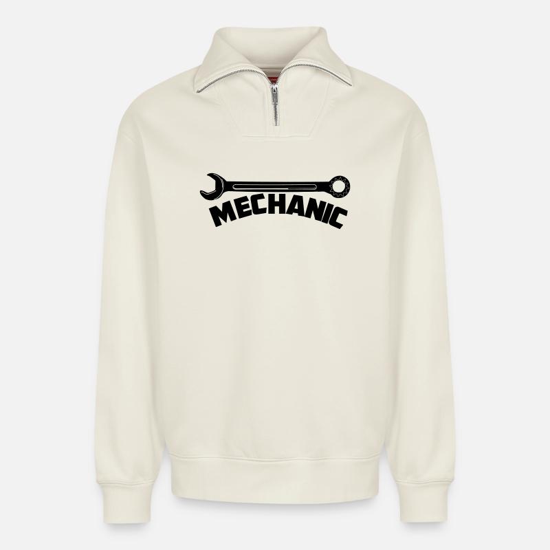 Mechanic with key text Mechanic - Relaxed Unisex Organic Half Zip Sweatshirt – by SPREAD - off white