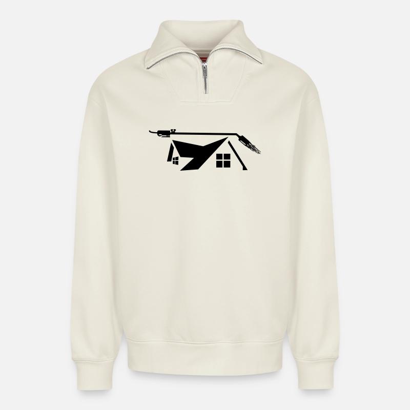 Brûleur à gaz couvreur de maison - Sweat unisexe décontracté en coton biologique à demi-zip – de SPREAD - blanc cassé