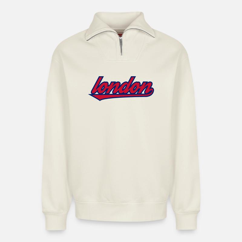 London Script Retro Unterstrich - Relaxed Unisex Organic Half Zip Sweatshirt – von SPREAD - Naturweiß