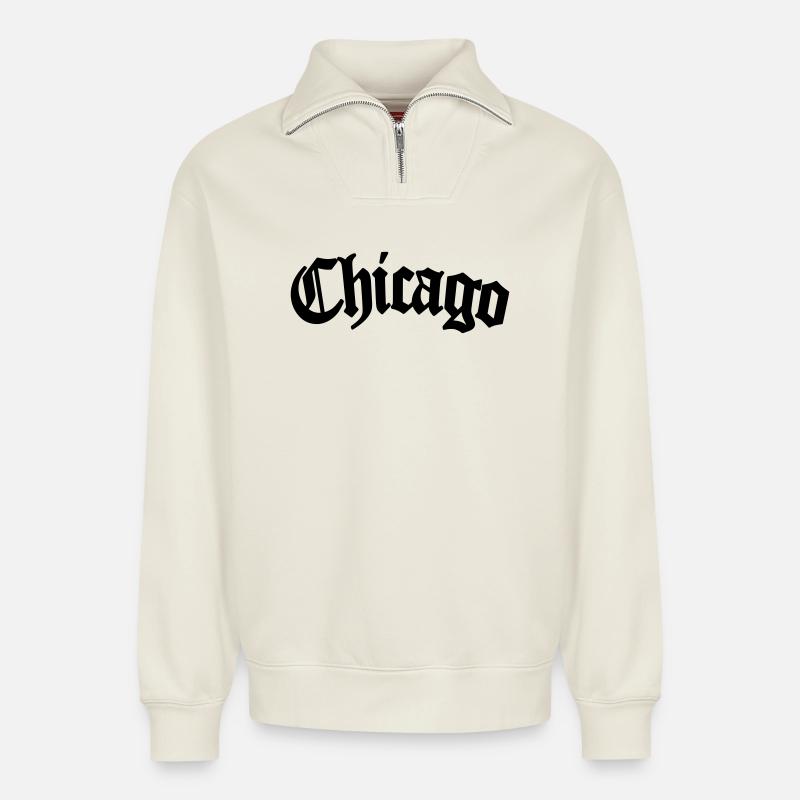 chicago - Relaxed Unisex Organic Half Zip Sweatshirt – von SPREAD - Naturweiß