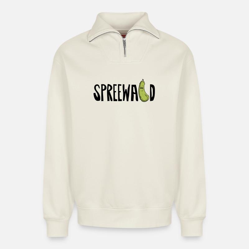 Spreewald Gurke - Relaxed Unisex Organic Half Zip Sweatshirt – von SPREAD - Naturweiß