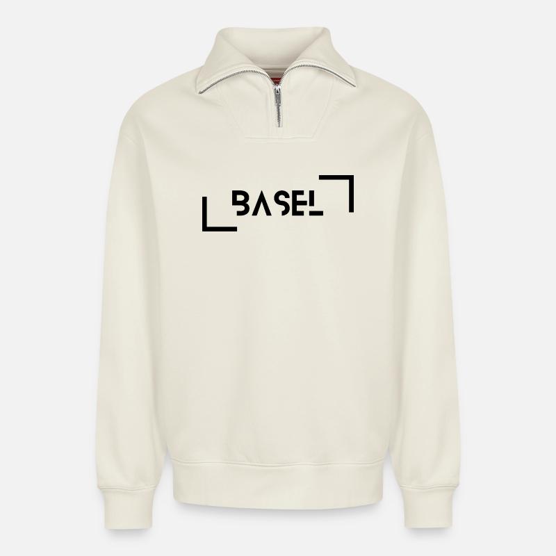 Basel schwarz - Relaxed Unisex Organic Half Zip Sweatshirt – von SPREAD - Naturweiß
