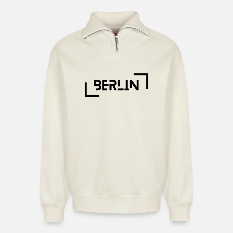 Berlin - Sweat unisexe décontracté en coton biologique à demi-zip – de SPREAD - blanc cassé