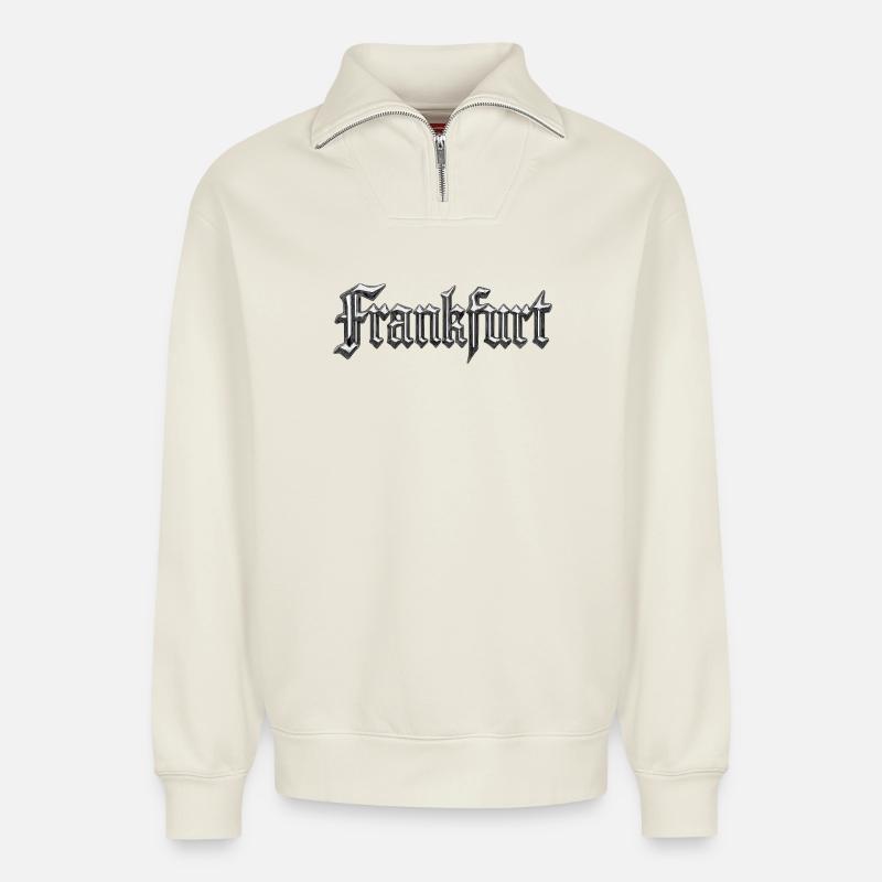 Frankfurt Gothic Chrome - Relaxed Unisex Organic Half Zip Sweatshirt – von SPREAD - Naturweiß