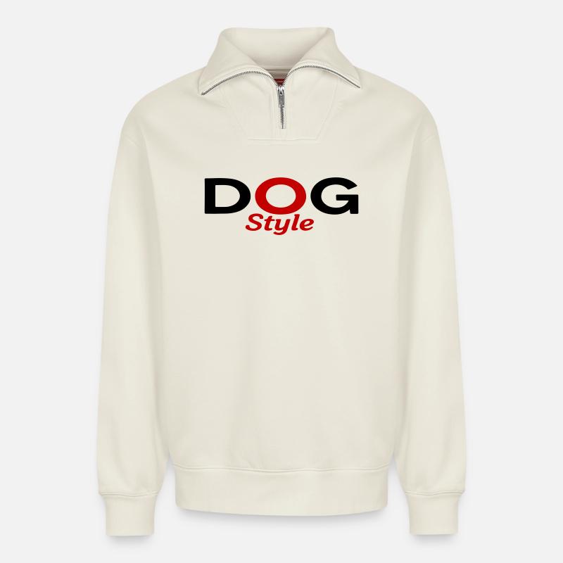 Dogstyle - Relaxed Unisex Organic Half Zip Sweatshirt – von SPREAD - Naturweiß