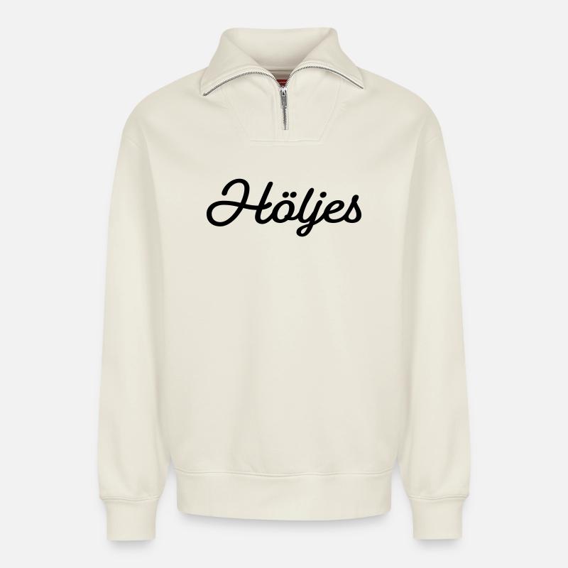 Bezug schwarz - Relaxed Unisex Organic Half Zip Sweatshirt – von SPREAD - Naturweiß
