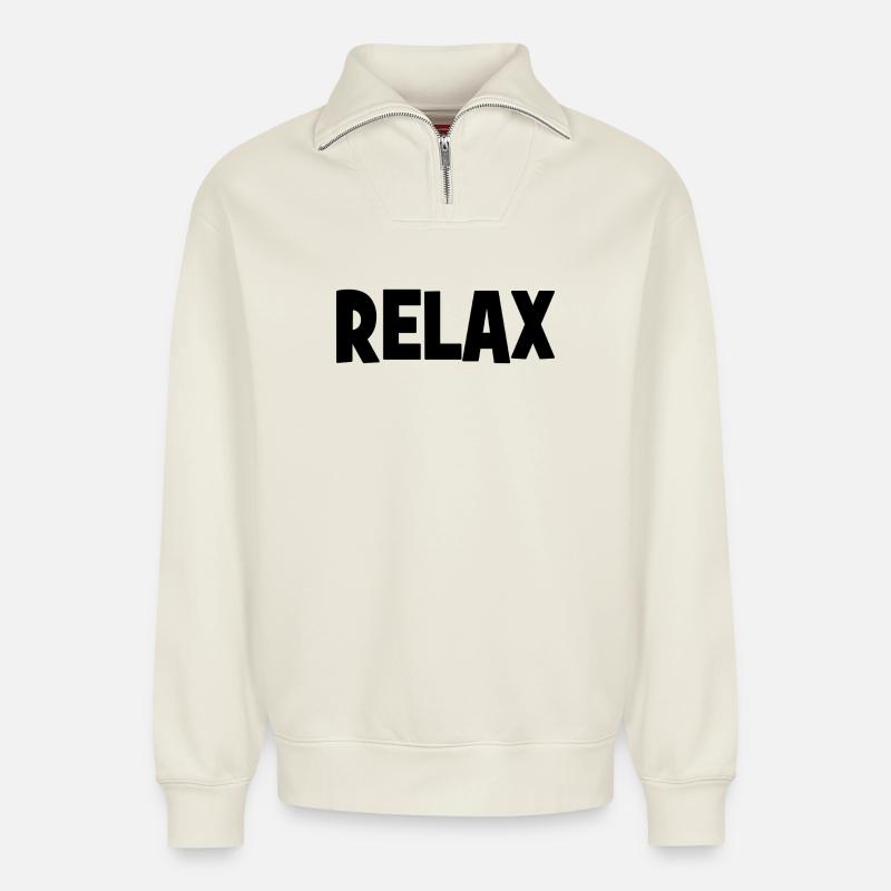 Relax - Relaxed Unisex Organic Half Zip Sweatshirt – by SPREAD - off white