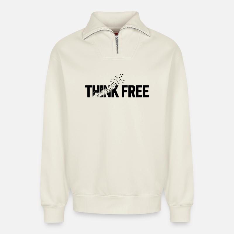 Think Free - Relaxed Unisex Organic Half Zip Sweatshirt – von SPREAD - Naturweiß