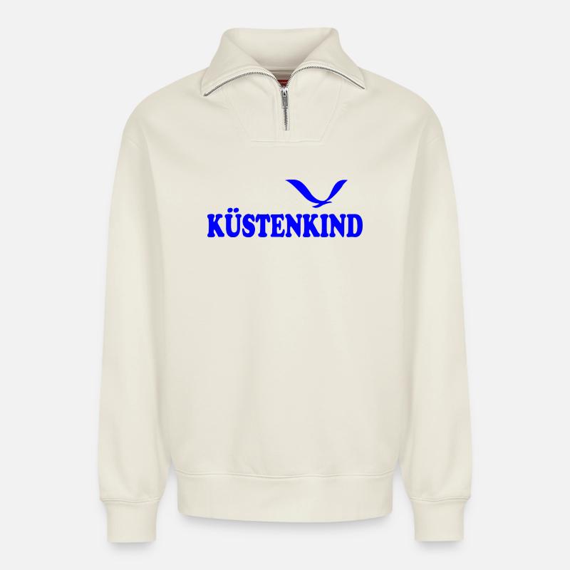 KÜSTENKIND - Relaxed Unisex Organic Half Zip Sweatshirt – von SPREAD - Naturweiß