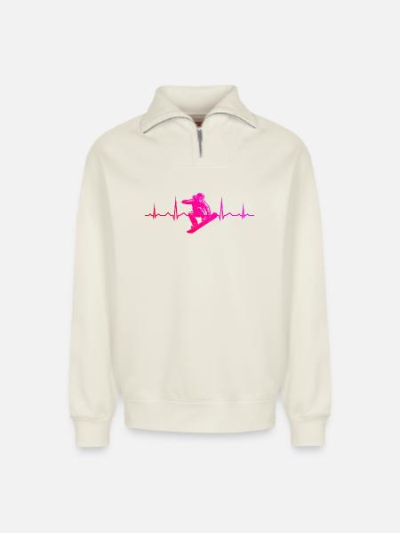 Klare Snowboard Botschaft - Relaxed Unisex Organic Half Zip Sweatshirt – von SPREAD - Naturweiß