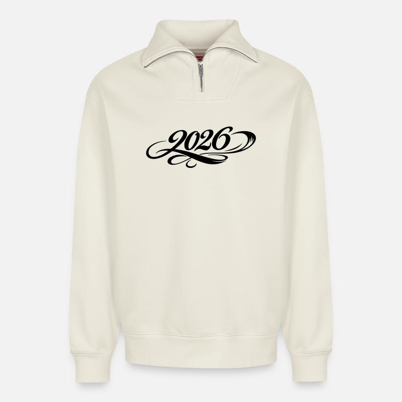 2026 Jahr - Relaxed Unisex Organic Half Zip Sweatshirt – von SPREAD - Naturweiß