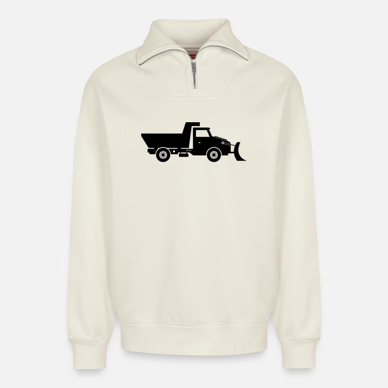 Schneepflugwagen - Relaxed Unisex Organic Half Zip Sweatshirt – von SPREAD - Naturweiß