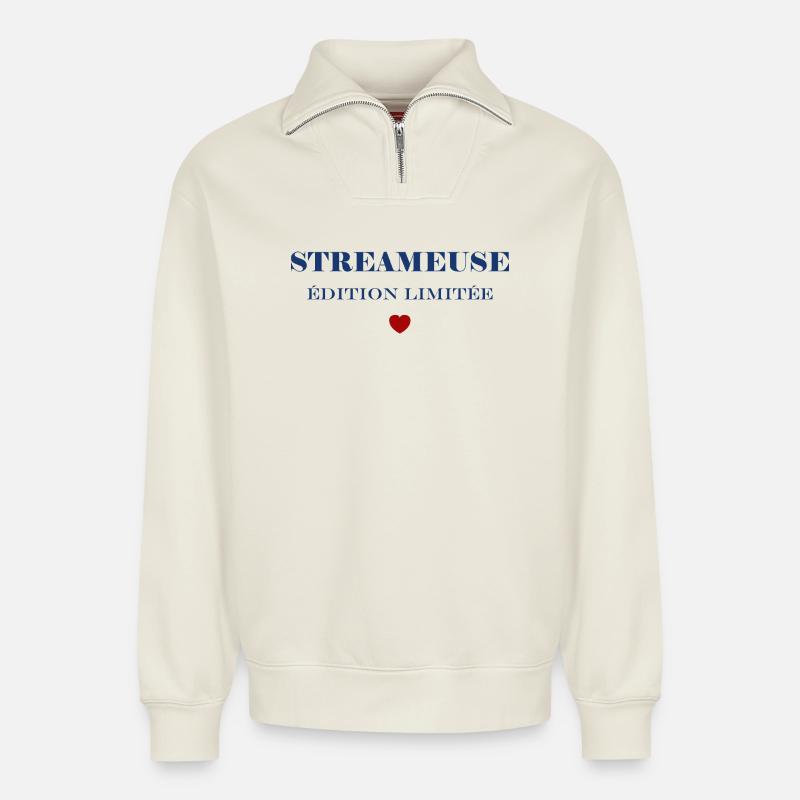 Streamer - Relaxed Unisex Organic Half Zip Sweatshirt – von SPREAD - Naturweiß