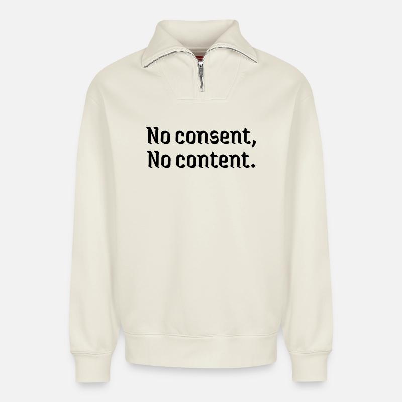 Deepfakes no consent, no content affected - Relaxed Unisex Organic Half Zip Sweatshirt – by SPREAD - off white