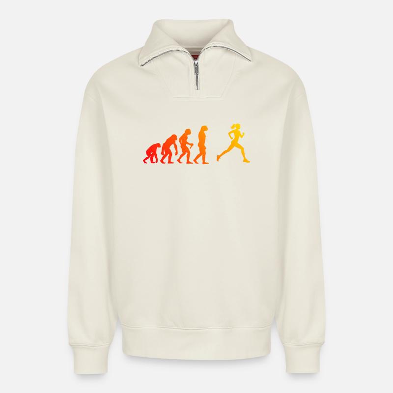 Geschenkidee für eine Running mit Running - Relaxed Unisex Organic Half Zip Sweatshirt – von SPREAD - Naturweiß