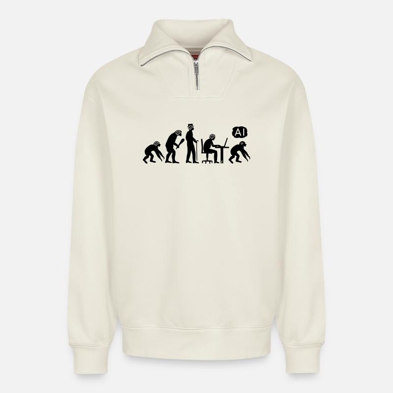AI-volution - Relaxed Unisex Organic Half Zip Sweatshirt – von SPREAD - Naturweiß