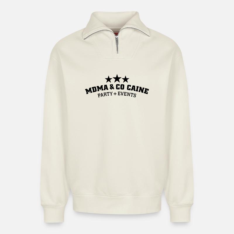 MDMA and Co Caine - Relaxed Unisex Organic Half Zip Sweatshirt – by SPREAD - off white