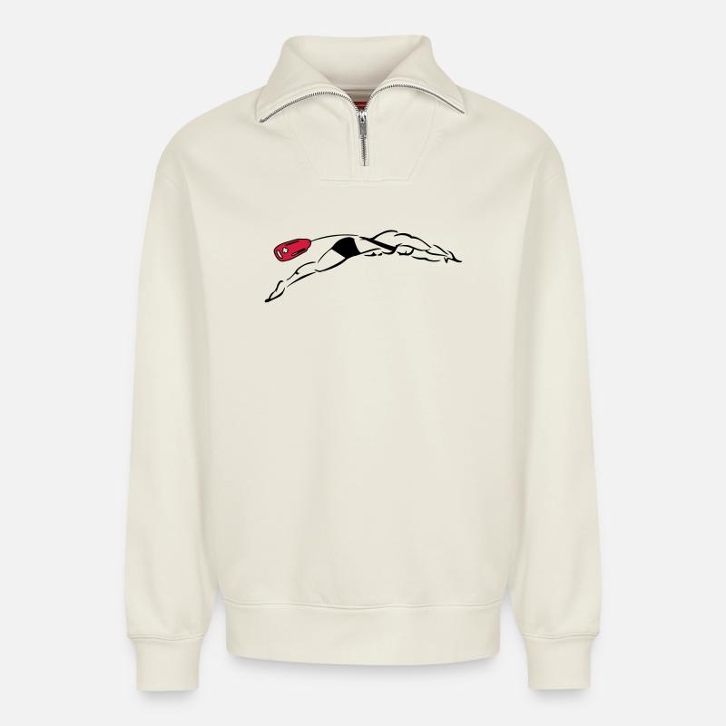 Rettungsschwimmer Tauch - Relaxed Unisex Organic Half Zip Sweatshirt – von SPREAD - Naturweiß