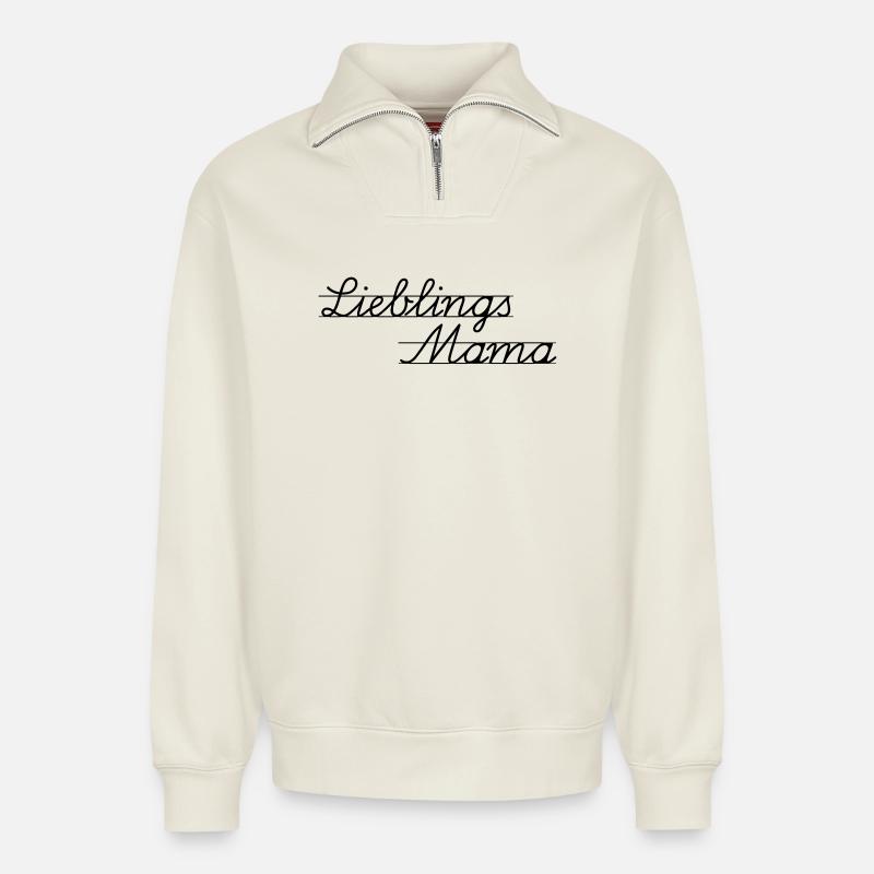 Lieblingsmama - Relaxed Unisex Organic Half Zip Sweatshirt – von SPREAD - Naturweiß
