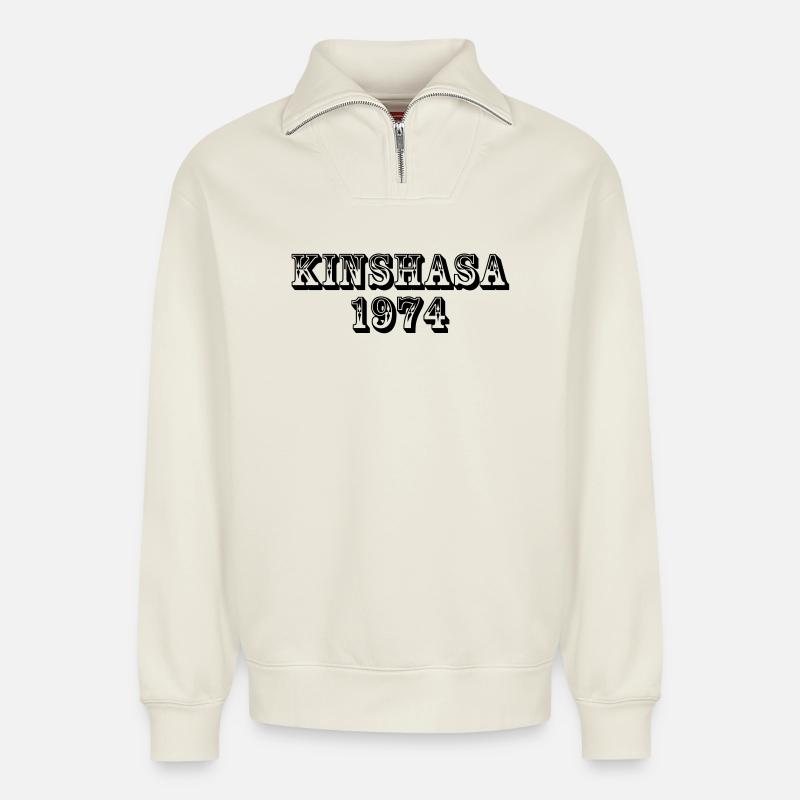 Kinshasa 1974 - Relaxed Unisex Organic Half Zip Sweatshirt – von SPREAD - Naturweiß
