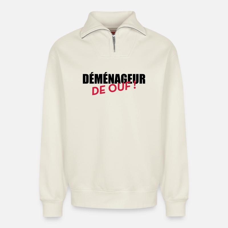 frachtführer / möbelpacker / mover / bewegen - Relaxed Unisex Organic Half Zip Sweatshirt – von SPREAD - Naturweiß