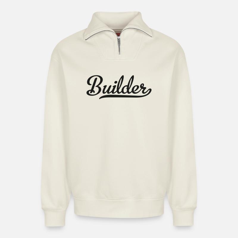 builder - Relaxed Unisex Organic Half Zip Sweatshirt – von SPREAD - Naturweiß