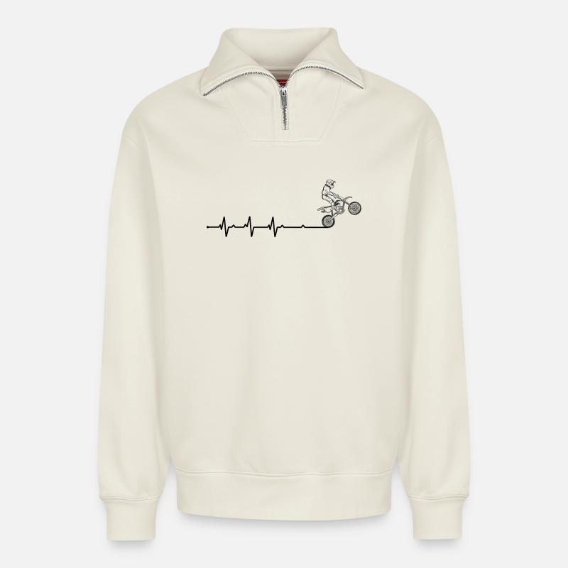 BMX Daredevil Silhouette - Relaxed Unisex Organic Half Zip Sweatshirt – von SPREAD - Naturweiß