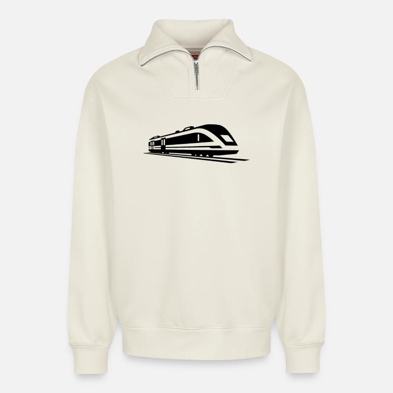 Train Graphic - Relaxed Unisex Organic Half Zip Sweatshirt – by SPREAD - off white