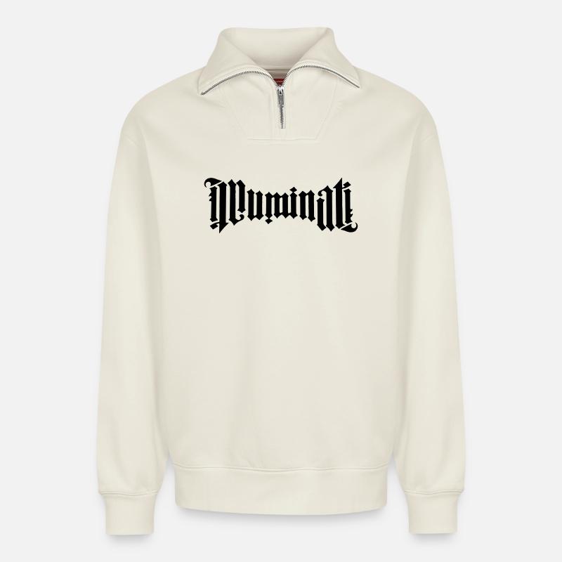 Illuminati Calligraphy - Relaxed Unisex Organic Half Zip Sweatshirt – by SPREAD - off white