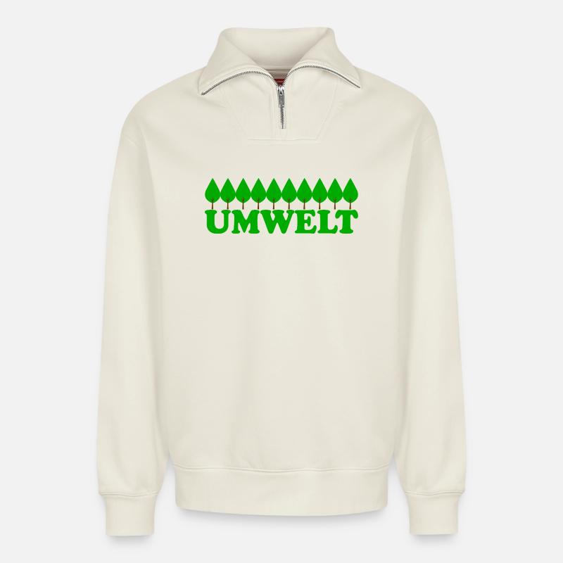 Environment - Relaxed Unisex Organic Half Zip Sweatshirt – by SPREAD - off white