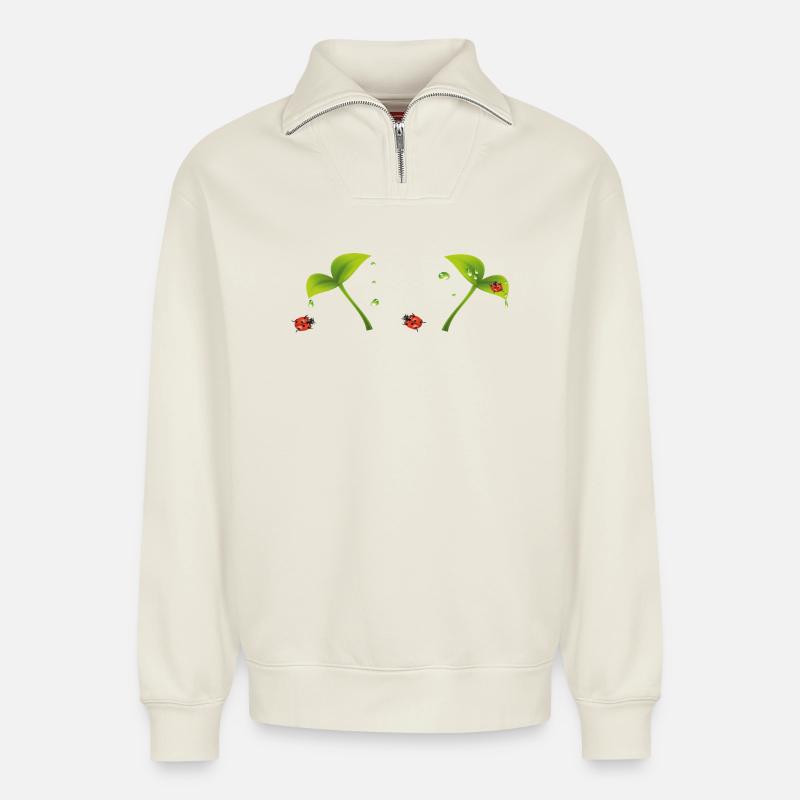 Marienkäfer - Relaxed Unisex Organic Half Zip Sweatshirt – von SPREAD - Naturweiß