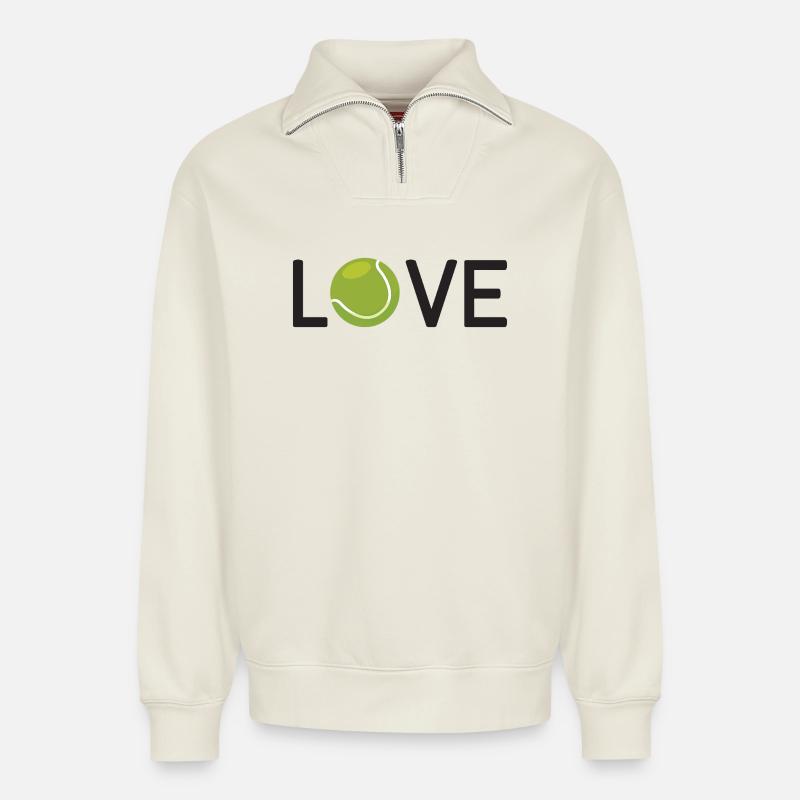 Tennisliebhaber - Relaxed Unisex Organic Half Zip Sweatshirt – von SPREAD - Naturweiß