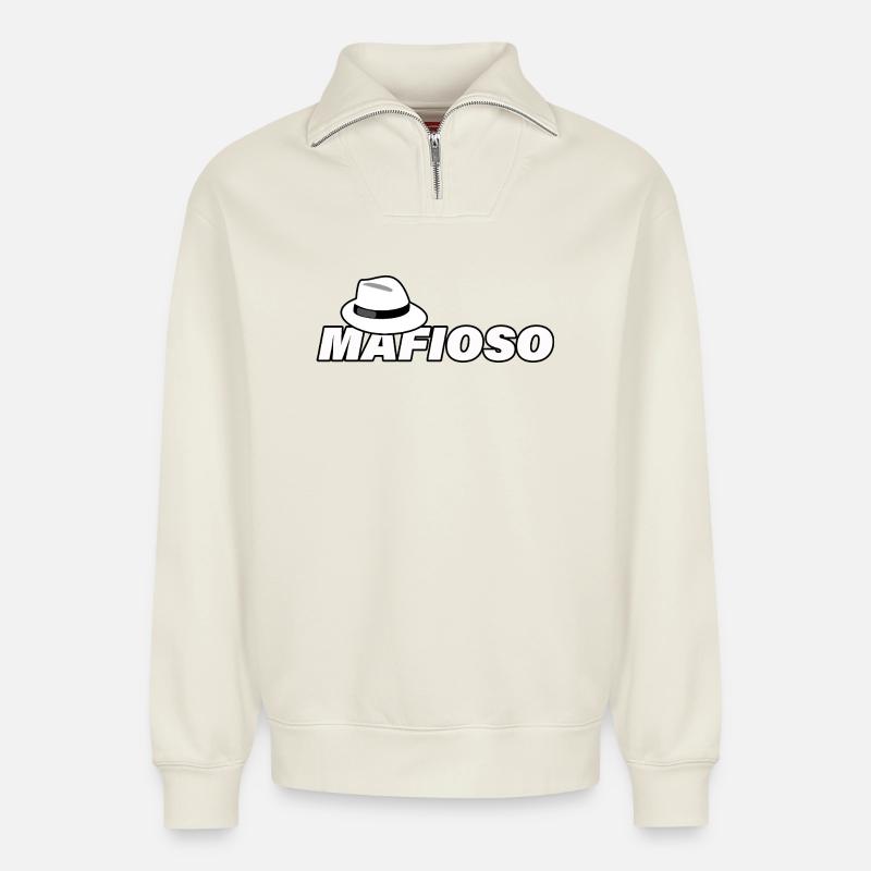 MAFIOSO - Relaxed Unisex Organic Half Zip Sweatshirt – by SPREAD - off white
