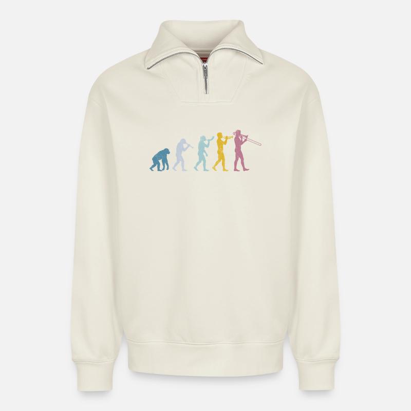 Trombone Evolution - Relaxed Unisex Organic Half Zip Sweatshirt – by SPREAD - off white