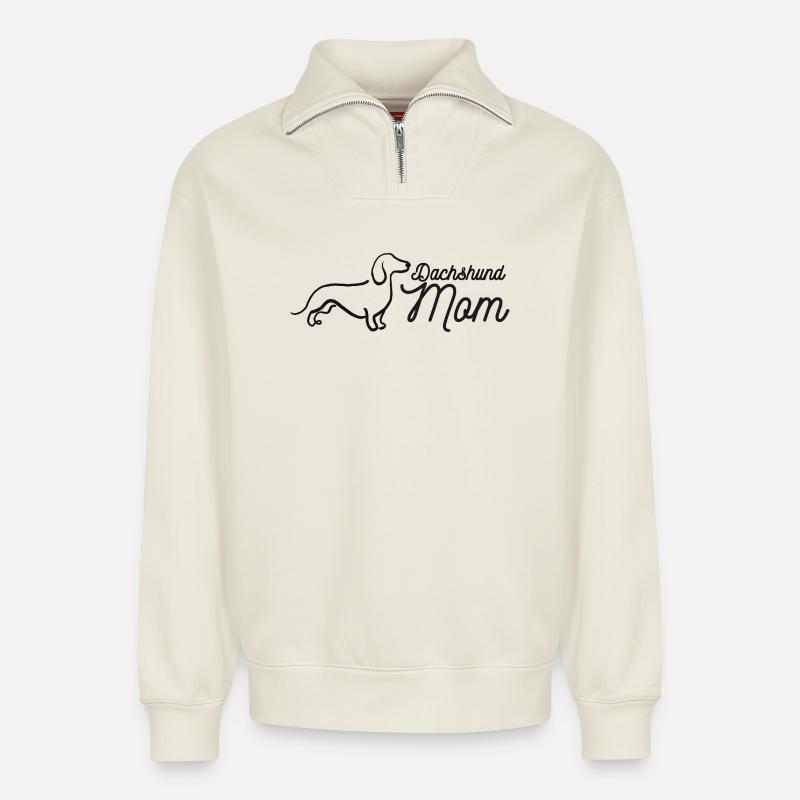 Dachshund Mom Script Logo Lineart Dackel - Relaxed Unisex Organic Half Zip Sweatshirt – von SPREAD - Naturweiß